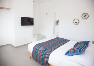 Green apartment with double bedroom and living room / kitchen with sofa bed and private bathroom