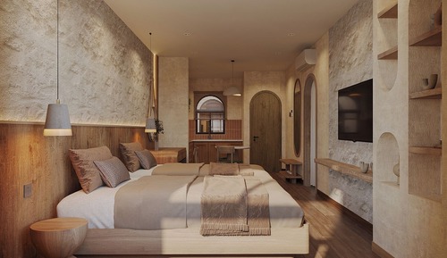 Deluxe Double Room, Multiple Beds, Kitchen, City View